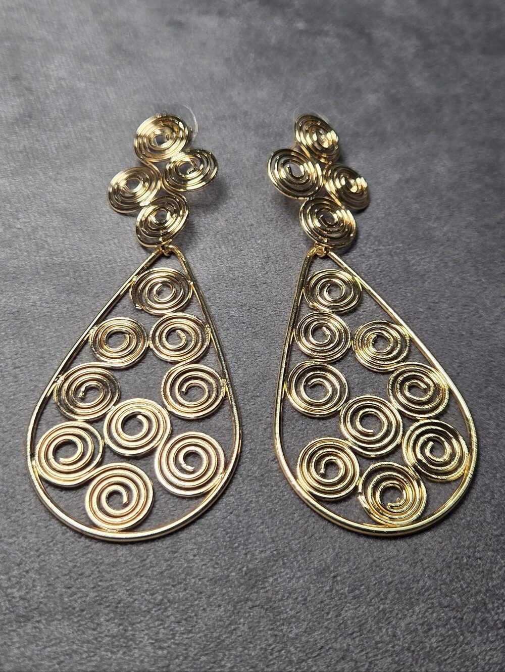 14K Yellow Gold Plated Spiral Teardrop Dangle Earrings - Elegant Women's Jewelry
